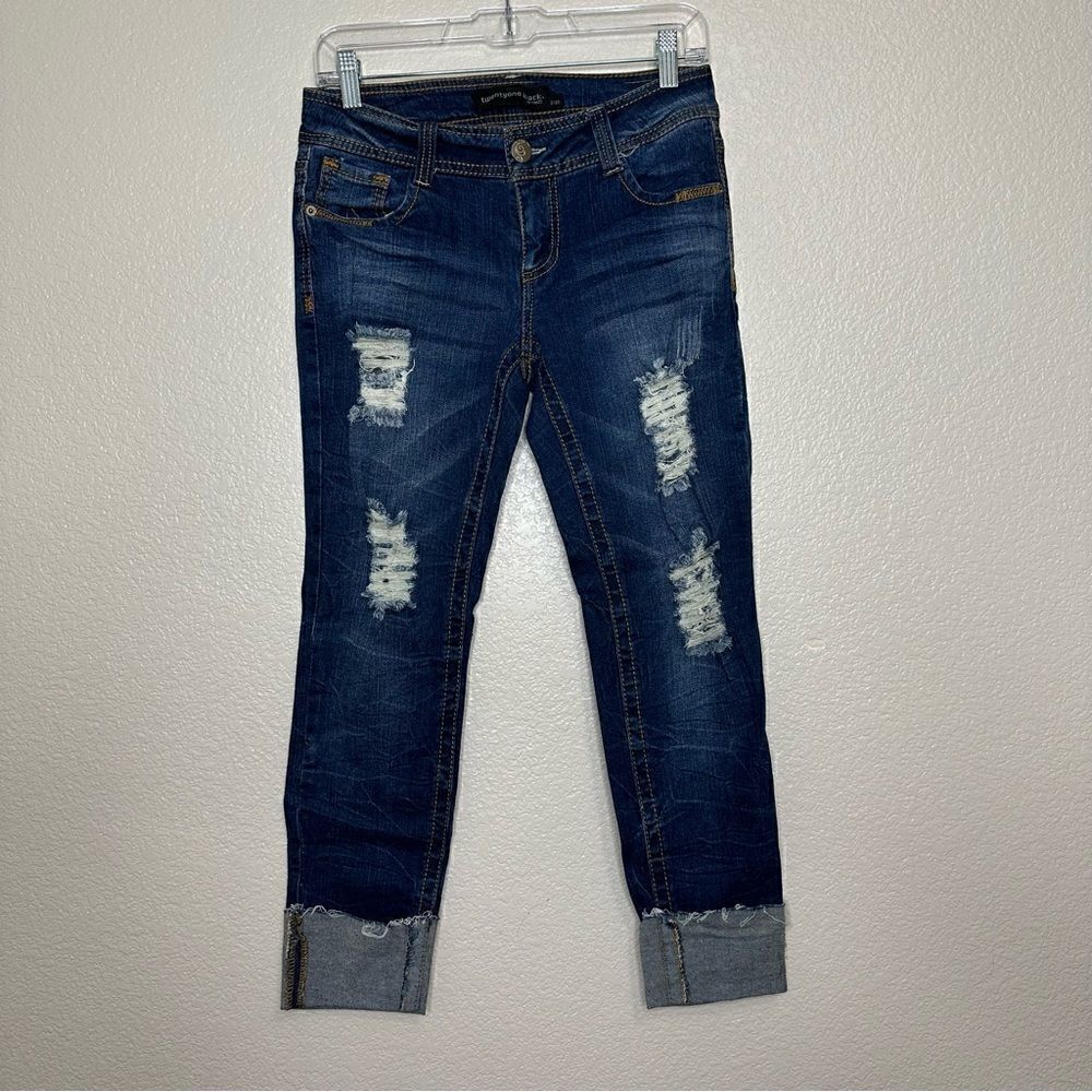 NWOT Rue 21 TwentyOne Black Distressed Cropped Jeans, Size 3/4